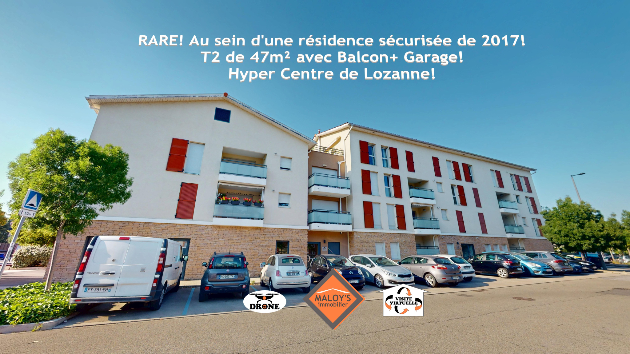 RARE! T2 de 47,75 m2 lumineux avec balcon + garage en sous-s