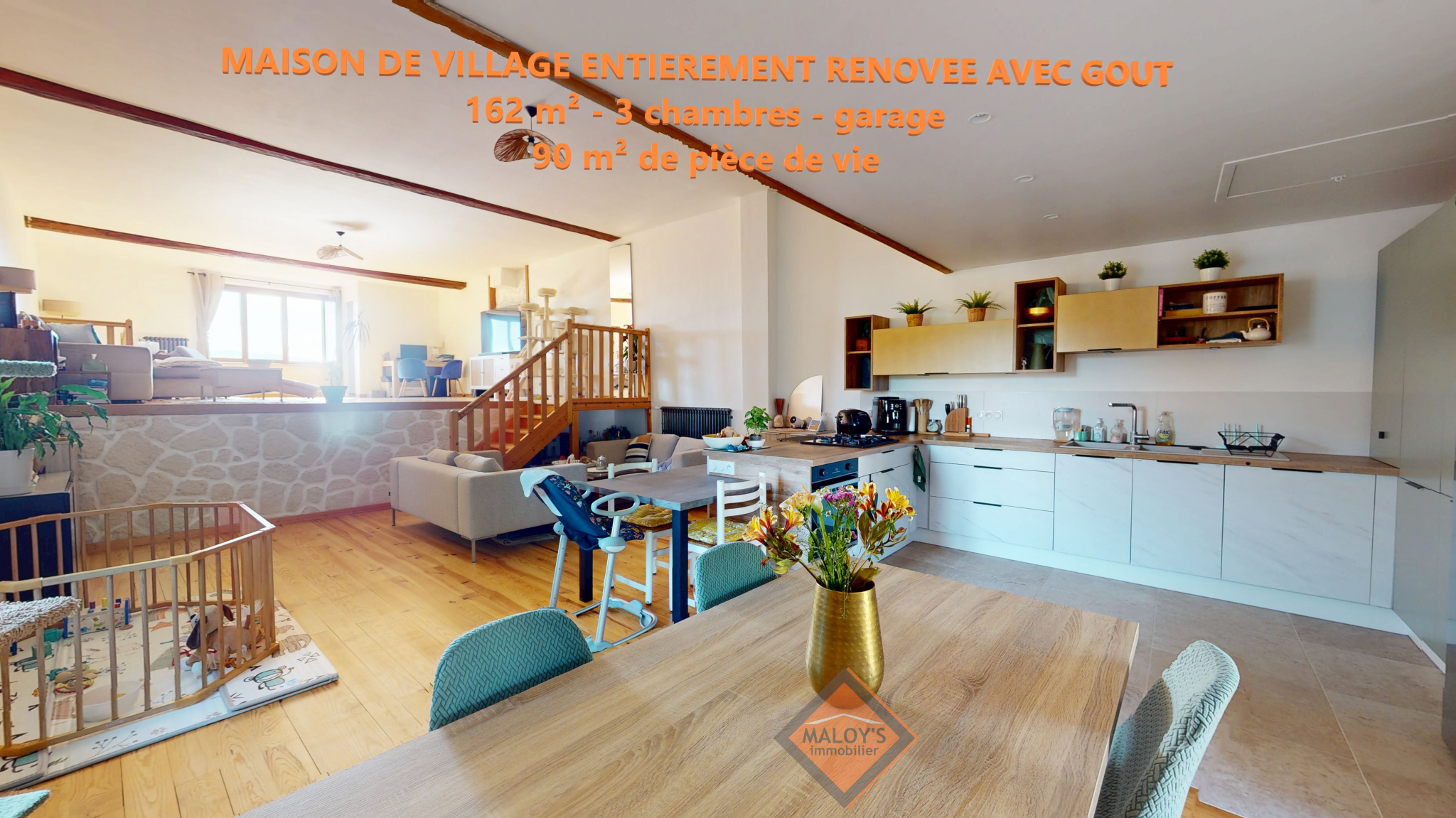 Volumes exceptionnels de 162 m2 maison de village au coeur